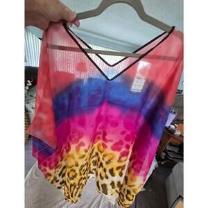 Bold Multicolor Tie-Dye & Leopard Print Kaftan Top – Brand New